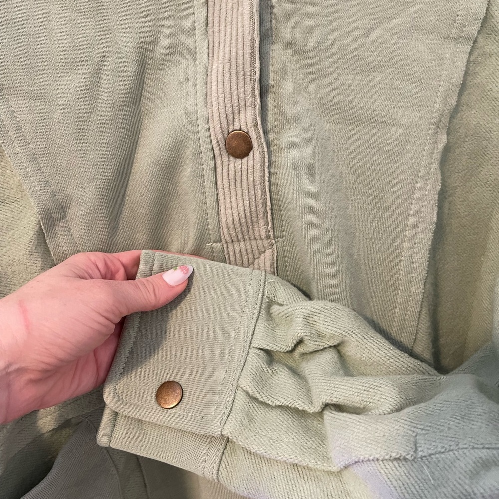 Olive Green Women's Oversized Hoodie with Button Accents - Picture 5 of 10